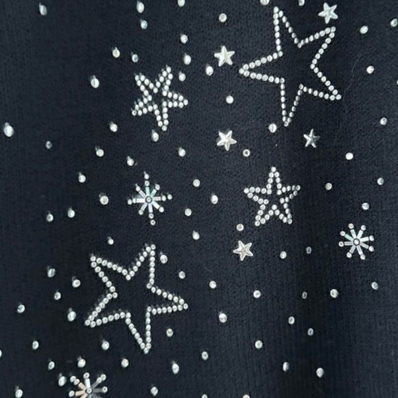 St. John Evening Black Long Sleeve Knit Sweater with Silver Stars Size Small - Picture 3 of 8